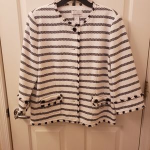 Draper's & Damon's Women's Cotton Blend Button-Down White & Black Striped Jacket